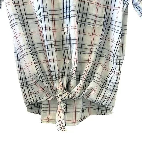 Equipment Keira Tie Front Shirt In Mint Julep Multi Plaid Size S - Picture 5 of 11